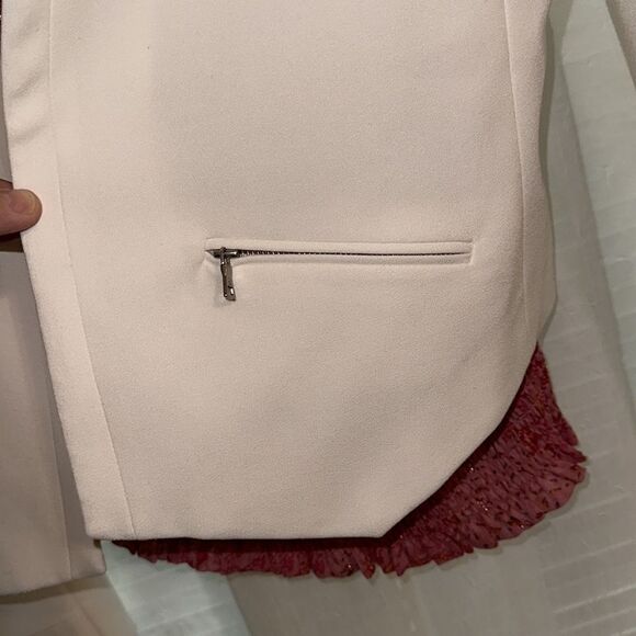 BCBG L Off-White Profesional Crop Asymmetrical Open Front Blazer Jacket - Picture 7 of 10